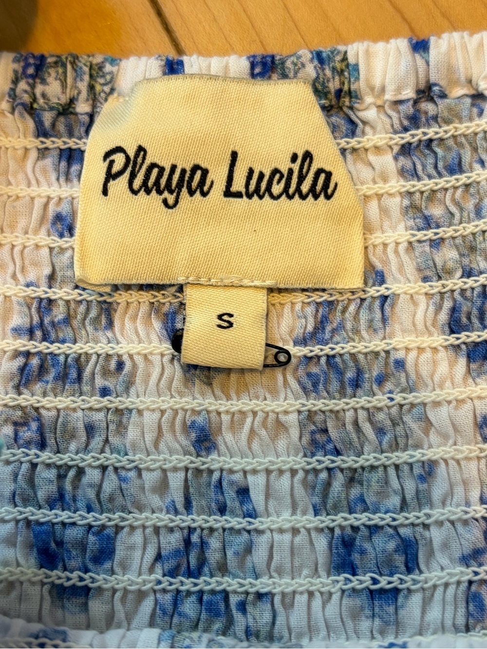 Playa Lucila Smock Border Dress Blue White Floral Print Maxi size small - Picture 6 of 9